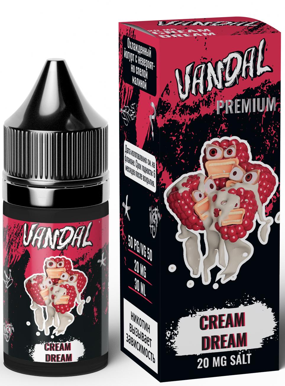 Жидкость для ЭСДН VANDAL PREMIUM SALT 30мл 20мг Cream Dream (Малиновый Йогурт)