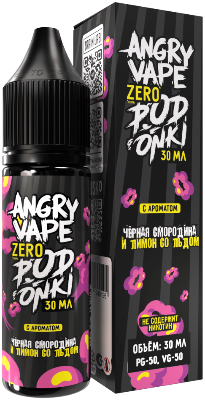 Жидкость для ЭСДН Angry Vape X PODONKI Zero 30мл 0мг Черная смородина и лимон со льдом