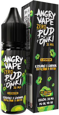 Жидкость для ЭСДН Angry Vape X PODONKI Zero 30мл 0мг Клубника с бананом и маракуйей и мятой