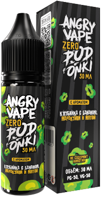 Жидкость для ЭСДН Angry Vape X PODONKI Zero 30мл 0мг Клубника с бананом и маракуйей и мятой
