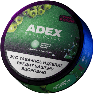 Жевательный табак ADEX CLICK 9гр. ЯБЛОКО+МЕНТОЛ STRONG